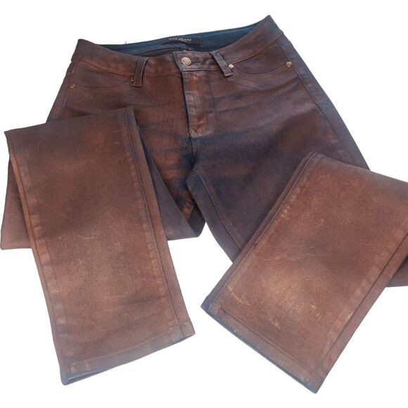 Max Studio | Brown & Navy Iridescent Straight Leg Denim Jeans Size 8 | EUC - Picture 8 of 14